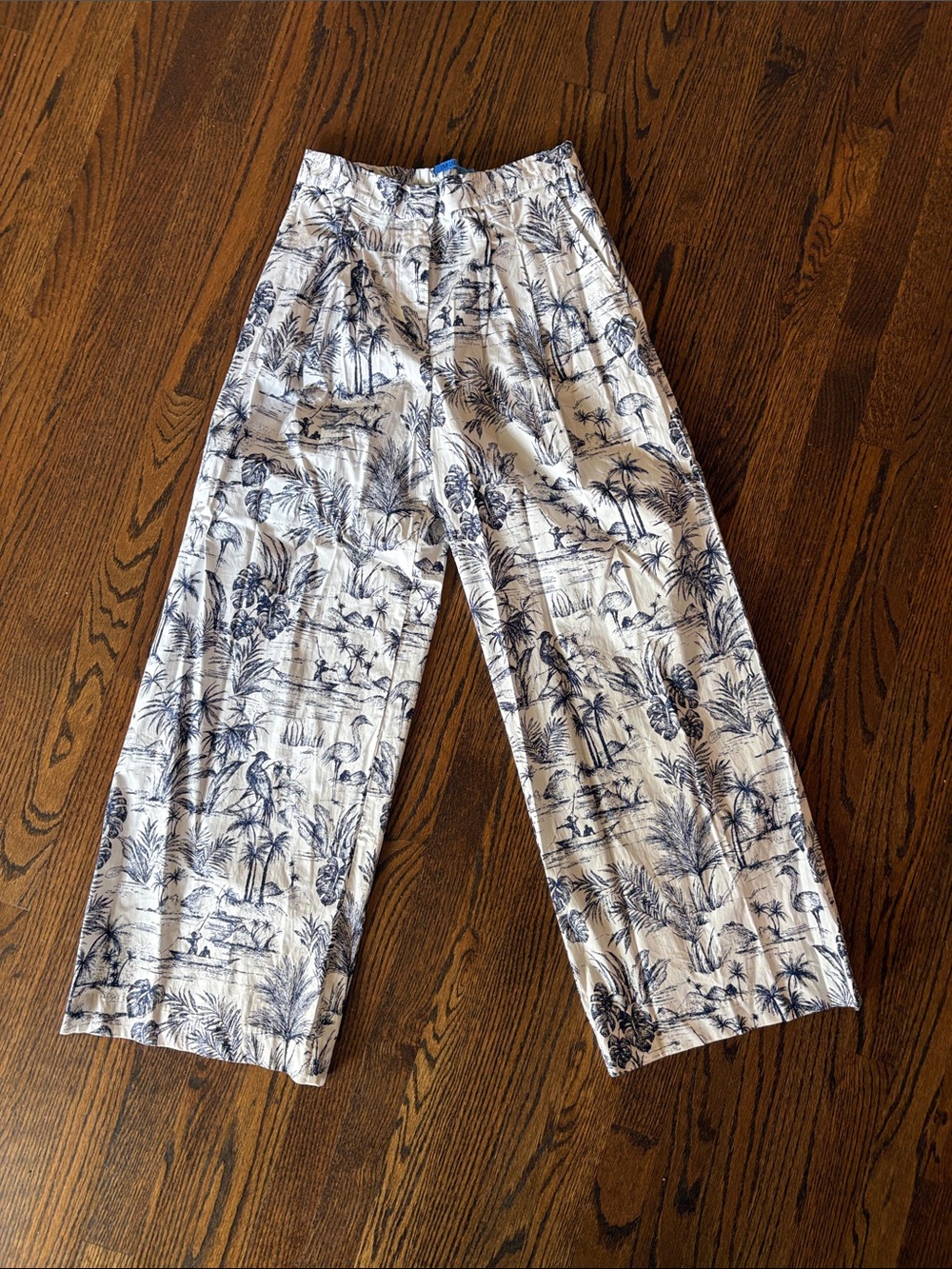 J. McLaughlin White Pants with Navy Tropical Print